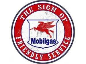 Mobilgas Friendly Service Round Tin Sign