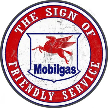 Mobilgas Friendly Service Round Tin Sign