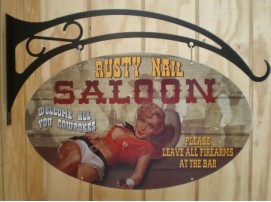 Rusty Nail Saloon Double Sided Swing Sign