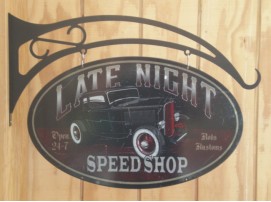 Late Night Speed Shop Double Sided Swing Sign