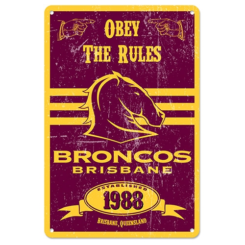 NRL Broncos Retro Tin Sign