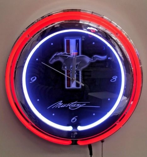 Mustang Double Neon Clock
