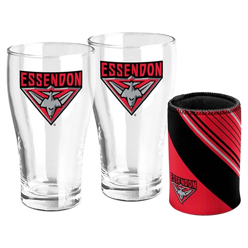 AFL Essendon S/2 Pint Glasses & Can Cooler