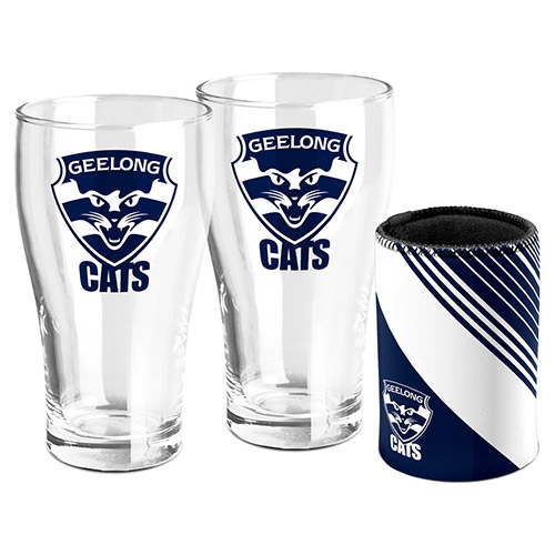 AFL Geelong S/2 Pint Glasses & Can Cooler
