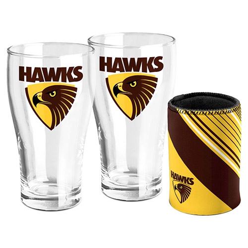 AFL Hawthorn S/2 Pint Glasses & Can Cooler