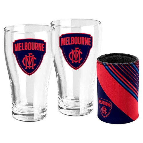 AFL Melbourne S/2 Pint Glasses & Can Cooler