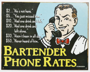 Bartender Phone-Rates Tin Sign
