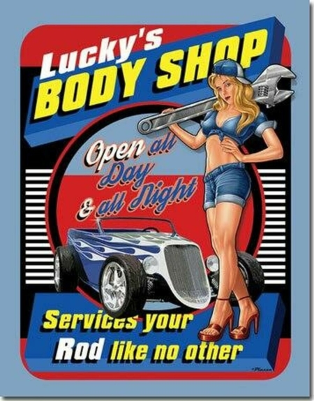 Lucky's Body-Shop Tin Sign