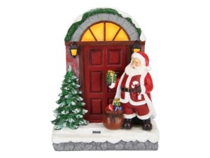 Santa At Door With Light Up Tree
