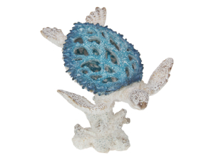 Blue Turtle On Coral Decor 21cm