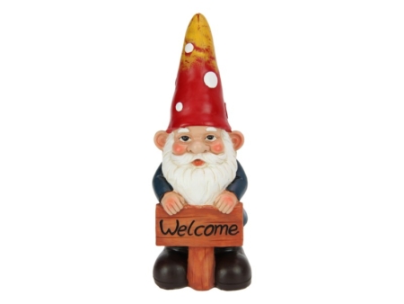 Garden Gnome With Welcome Sign 23cm