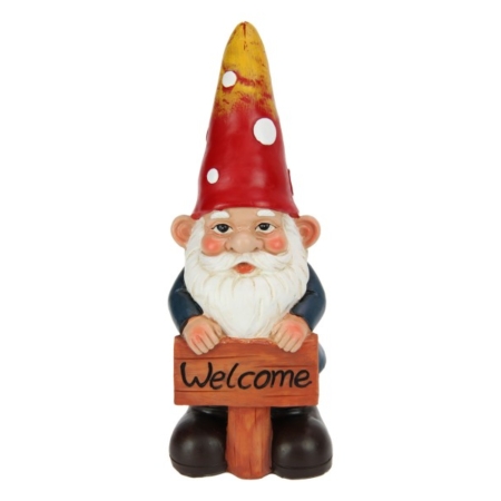 Garden Gnome With Welcome Sign 23cm