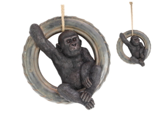 Hanging Gorilla In Tyre Swing 42cm