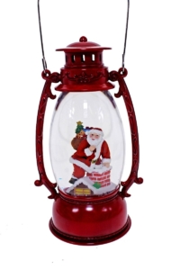 Santa on Chimney Red Oval Water Lantern