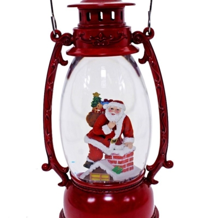 Santa on Chimney Red Oval Water Lantern