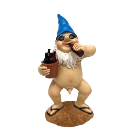 Naked Gnome Drinking Beer 28cm