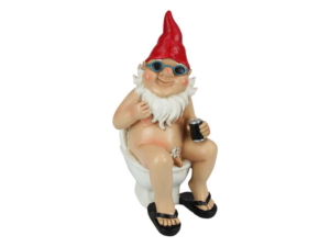 Rude Naked Gnome Sitting On Toilet