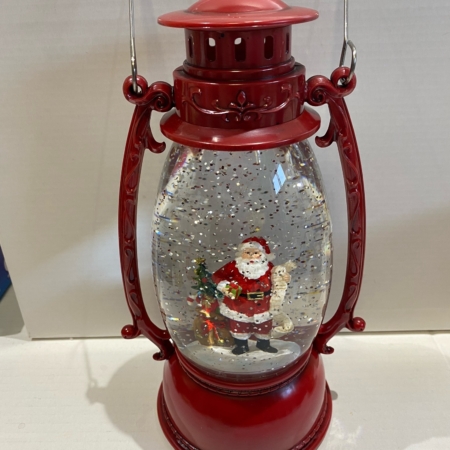 Santa With Tree Red Oval Water Lantern